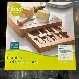 Kohl's Bamboo Cheese Set with Natural Wood and White Ceramic